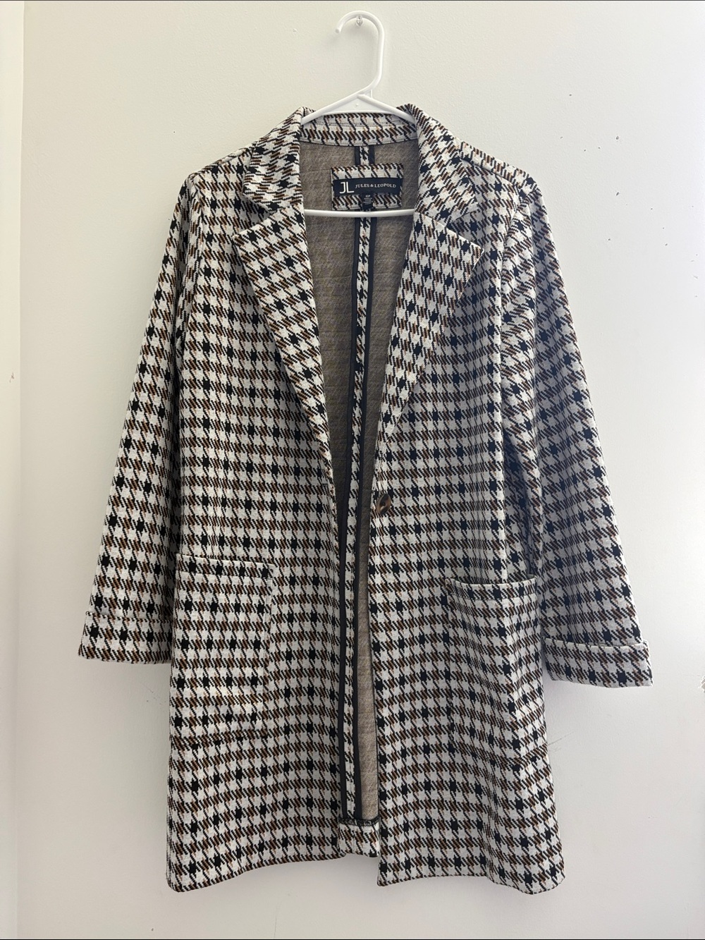 Jules & Leopold Black & Cream Houndstooth Pea Coat